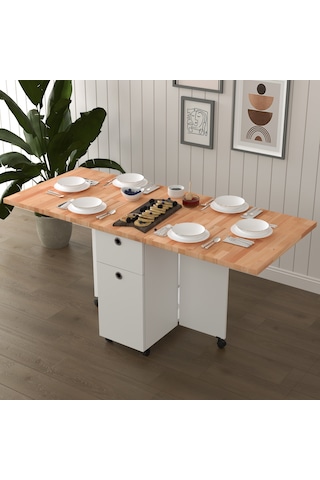 Masif Ahşap Tablalı Katlanır Masa Çalışma Yemek Mutfak Masası Kayın