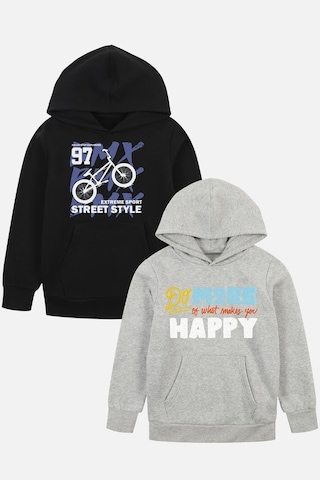 Panios Kids 2'li Street Style-do More Baskılı Erkek Çocuk Kanguru Cepli Kapüşonlu Siyah-gri Sweatshirt Siyah - Gri3
