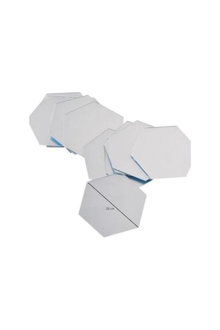 Dekoratif Pleksi Ayna Altıgen 10 Adet Yapışkanlı 20X20 Cm Gümüş