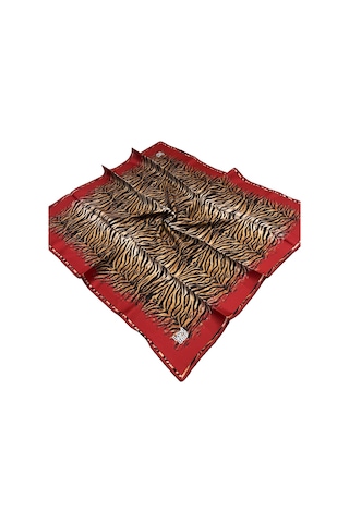 Levidor Twill İpek Eşarp - 4062-10 Zebra Desenli Kırmızı - Kırmızı