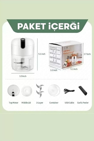 Yeni Nesil Şarjlı Sarımsak Rondosu 3 Bıçaklı Pratik Mini El Rondosu Mini Rondo Diğer