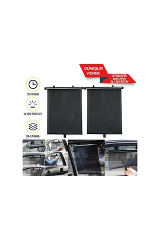 Araç Cam Güneşlik Perde Otomatik Makaralı 2 Li Set 36x45 Cm Uv Koruyucu