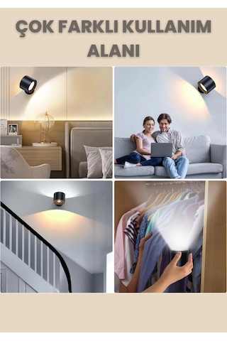 Mıknatıslı Uzaktan Kumandalı Çift Taraflı Duvar Aplik Led Aydınlatma 3 Renk Usb Şarjlı Çok Renkli