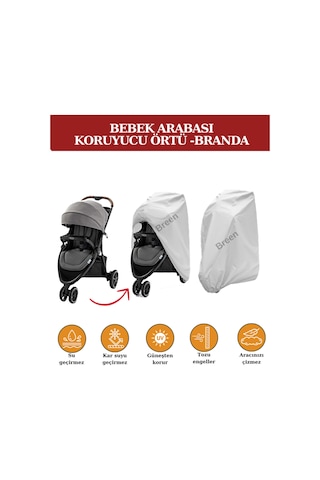 Bebek Arabası Branda - Koruyucu Örtü - Su Geçirmez Tozdan Korur Gri