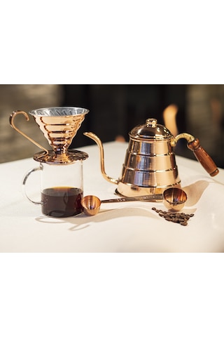 Bakır Filtre Kahve Seti V60 Parlak Bakır Renk