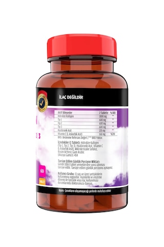 Collagen Kolajen Tip-1-2-3 Hyoluronic Asit Vitamin C 60 Tablet