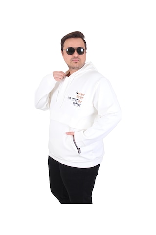 Moc Grande Mocgrande Büyük Beden Kapüşonlu Sweat Double Face Never 25706 Ekru Ekru