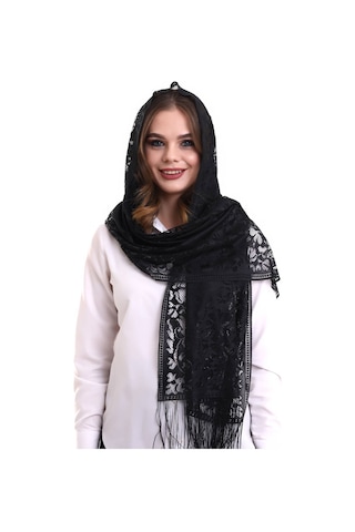Narin Pamuk Tül Şal Siyah 60x160