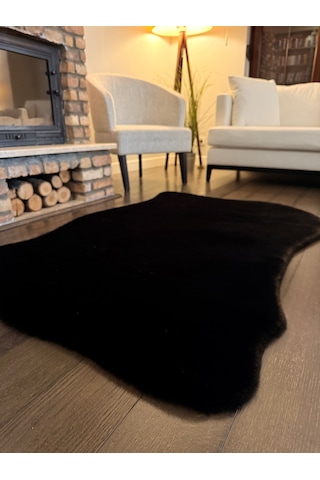 Ultra Soft Siyah Yumuşak Dokulu Peluş Halı Asimetrik