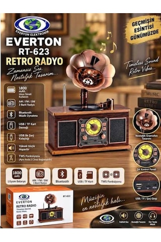 Rt-623 Nostalji Radyo Fm-usb-tf-aux 1800mah Retro Gramafon Radyo