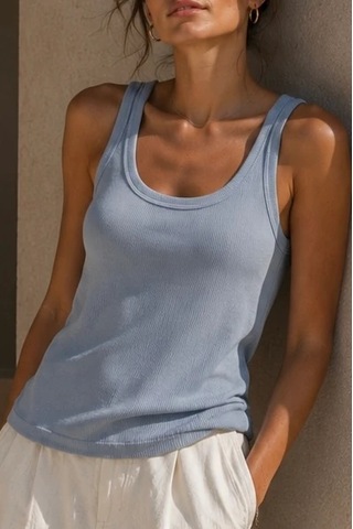 Bb Butik Basic Soft Cotton Fitilli Pamuk Basic Atlet Vücuda Oturan Kalıp Md3571 Bebe Mavi