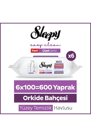 Sleepy Easy Clean Orkide Bahçesi Yüzey Temizlik Havlusu Mendili 6x100 (600 Yaprak)