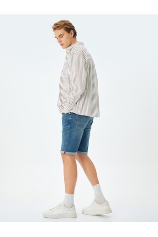 Koton Katlamalı Paça Bermuda Slim Fit Jean Şort Orta İndigo 5sam40009ıd İndigo