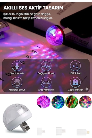 Rgb Usb Mini Disko Topu, Ses Sensörlü, Renkli Led, Parti Lambası, Taşınabilir Tek Renk
