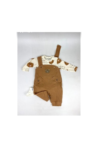 Uğur Bebe Ayı Desenli Erkek Bebek Tulum 3lü Tulum Seti Zıbın Tulum Çorap 3-6-9ay Bebek Kıyafeti Kahverengi Kahverengi
