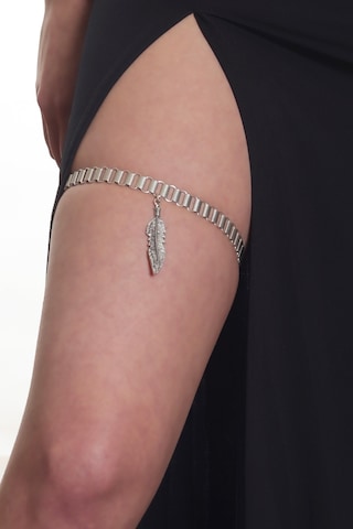 Labalaba Kadın Antik Gümüş Kaplama Yaprak Charm Detaylı Lastikli Bacak Zinciri Gümüş