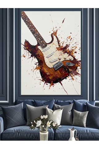 Elektrik Gitar Çalınmış Hali Dekoratif Kanvas - Mdf Ahşap Tablo