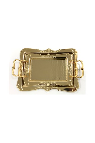 Dalgıç Gümüş 2 Li Nosalji Tepsi Set Dikdörtgen Dövme Altın Renk