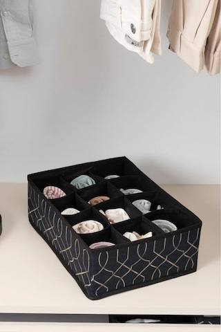 12 Gözlü Çekmece Düzenleyici Petek Ve Cepli Organizer 35x25x12 Q Siyah
