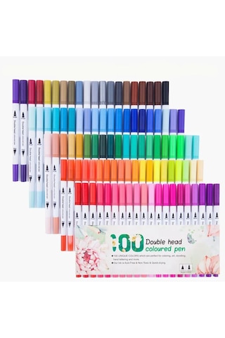 Fırça Uçlu Brush Çift Uçlu Keçeli Kalem 100lü Set