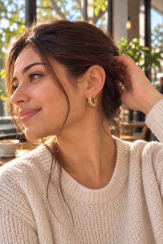 Kadın Çelik Küpe Çift Sıra Zincir Model Halka Küpe Modern Ve Şık Tasarım altın