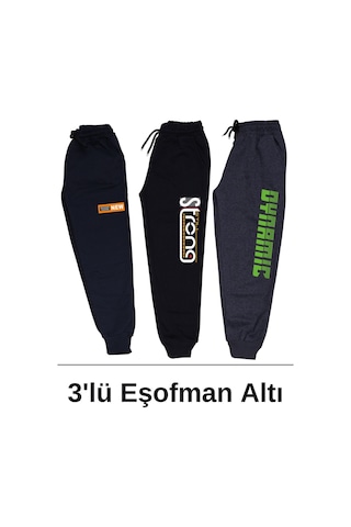 Panios Kids 3'lü New-stron-dynamic Baskılı Erkek Çocuk Çift Cepli Eşofman Altı Çok Renkli