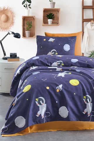 Enlora Home Baskılı Pike Takımı Tek Kişilik Astron Lacivert