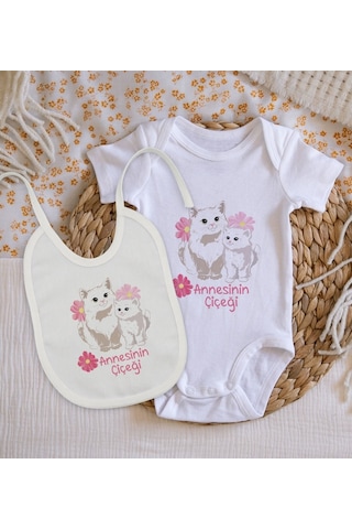 Bitmeyenkartus Bk Kids Annesinin Çiçeği Tasarımlı Bebek Body Zıbın Ve Mama Önlüğ Çok Renkli