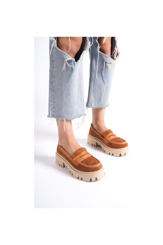 Mubiano Mb1190-tb Kalın Taban Lüx Süet Taba Kadın Kolej Loafer Taba
