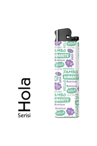 Hola Serisi Tasarım Çakmak Namaste Desenli Çakmak Beyaz