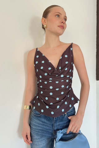 Verymoda Degaje Yaka Askılı Bluz Kahve Mavi