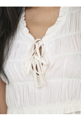 Only Onlgoa S/s Lınen Bl Frıll Top Cc Pnt Beyaz Kadın T-shirt 15363693