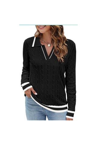 Youknitwear You Riviera Polo Yaka Kadın Kazak Siyah