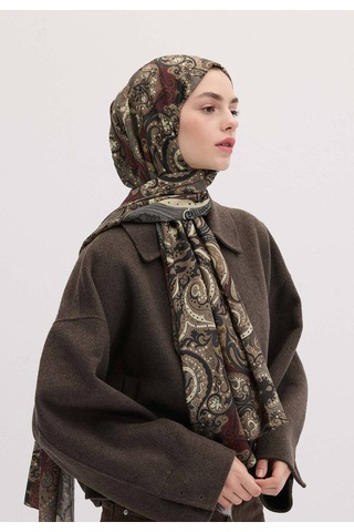Freshscarfs Etnic Paisley Desen Şal Tozlu Kahve acı kahve