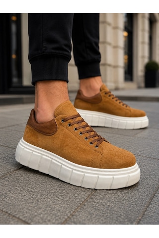 Mevese Ares Bağcıklı Süet Erkek Günlük Sneaker Yüksek Taban Ayakkabı - Taba