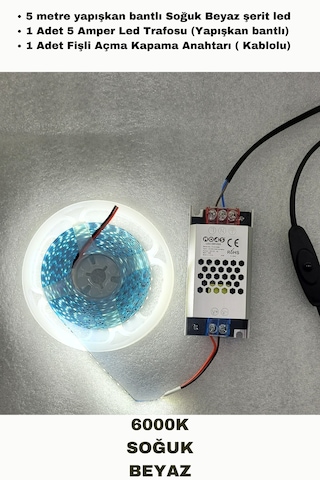 Dolap / Duvar 5 Metre Tak Çalıştır Mt/120 Led Şerit Led 6000k