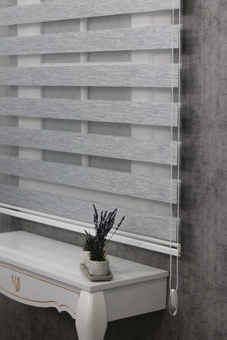 Kidmex Kidmex Ithal Bambu Açık Gri Bambu Stor Zebra Perde Etek Dilimsiz