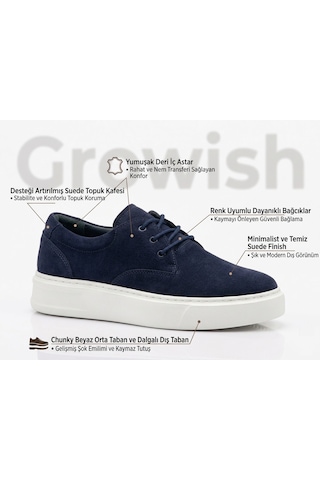 Growish Gd0465 Hakiki Nubuk Deri Günlük Rahat Kullanım Erkek Sneaker Koşu Yürüyüş Spor Ayakkabısı Lacivert - Beyaz