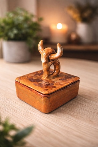 Cogo Seramik El Yapımı Seramik Boynuzlu Totem Takı & Obje Kutusu