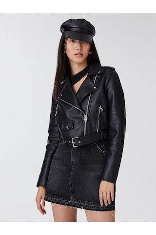Regular Fit Kadın Mont Pu Siyah