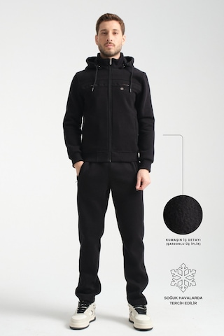 Shooter Sportswear Shooter Kışlık Erkek Eşofman Takımı İçi Şardonlu Kapüşonlu Regular Kalıp Siyah