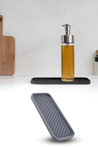 Gri Renk Silikon Yağdanlık Yağlık Sirkelik Altlığı Organizer Sunumluk Sabunluk Altlığı 23x10 Cm Diğer