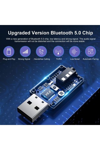 Bluetooth Alıcı Adaptörü, Bluetooth 5.0 Stereo Alıcı Eller Serbest Araç Kitleri Mini Kablosuz 3,5 Mm Aux Çıkı