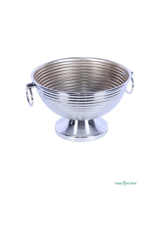 Yapay Çiçek Sitesi Metal Çizgili Küpeli Vazo 17 Cm Gümüş