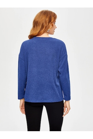 Faik Sönmez Triko Görünümlü Kadın Sweatshirt 69154 İndigo