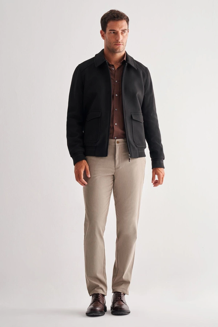 İmza Siyah Gömlek Yaka Casual Slim Fit Esnek Mont 1007255122 Siyah