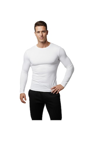 Deepsea Beyaz Dar Kalıp Likralı %90 Pamuk Erkek Sweatshirt Vücuda Oturan İnce Penye Sweat 2300423 Beyaz