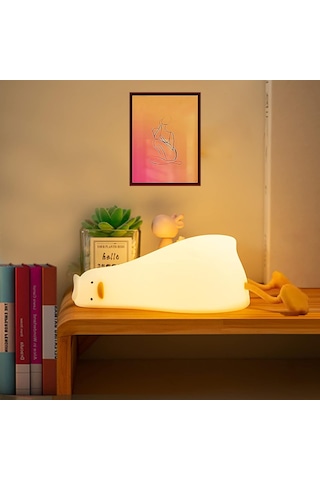 Hymark Sevimli Silikon Dokunmatik Led Ördek Gece Lambası Şarjlı K Beyaz