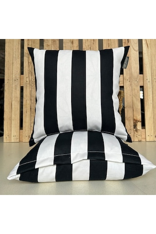 2'li Fermuarlı Dekoratif Kırlent Kılıfı - 40x40 Cm Siyah - Beyaz