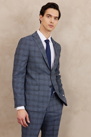 AC&Co / Altınyıldız Classics Erkek Mavi Slim Fit Dar Kesim Mono Yaka Ekose Desenli Çift Pantolonlu Takım Elbise 4A3523100001MAV506N Mavi